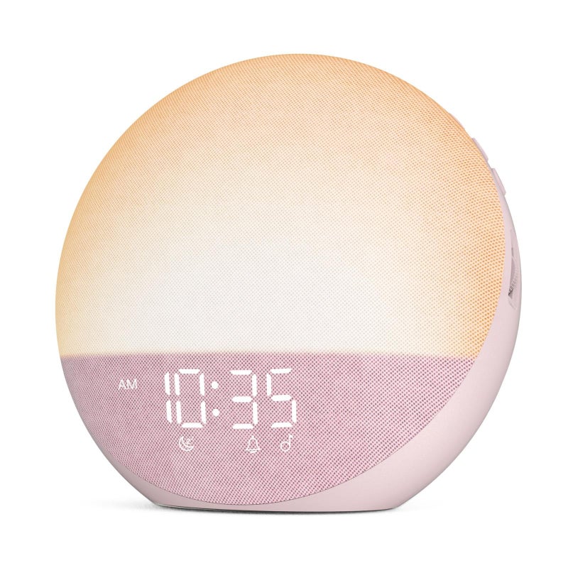 Odokee Sunrise Alarm Clock White Noise Machine Natural Wake Up Light Dimmable Clock with Bluetooth Speaker for Bedroom 25 Sleep Sounds for Baby Adults Kids Sakura Pink